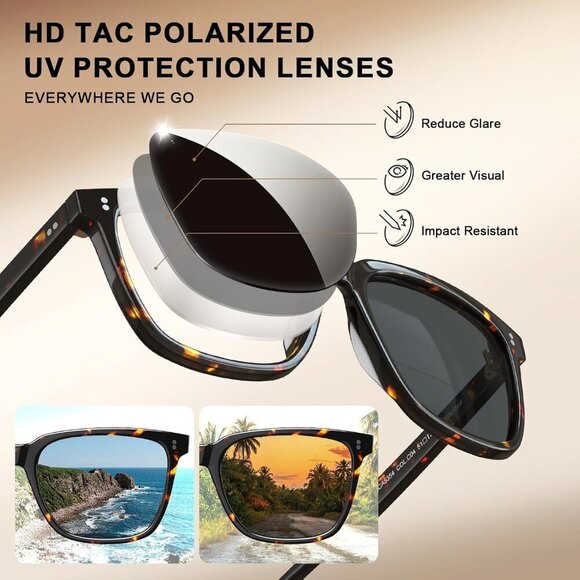Polarized Acetate Sunglasses Women Small Face UV400 AntiGlare Tortoise main image 4